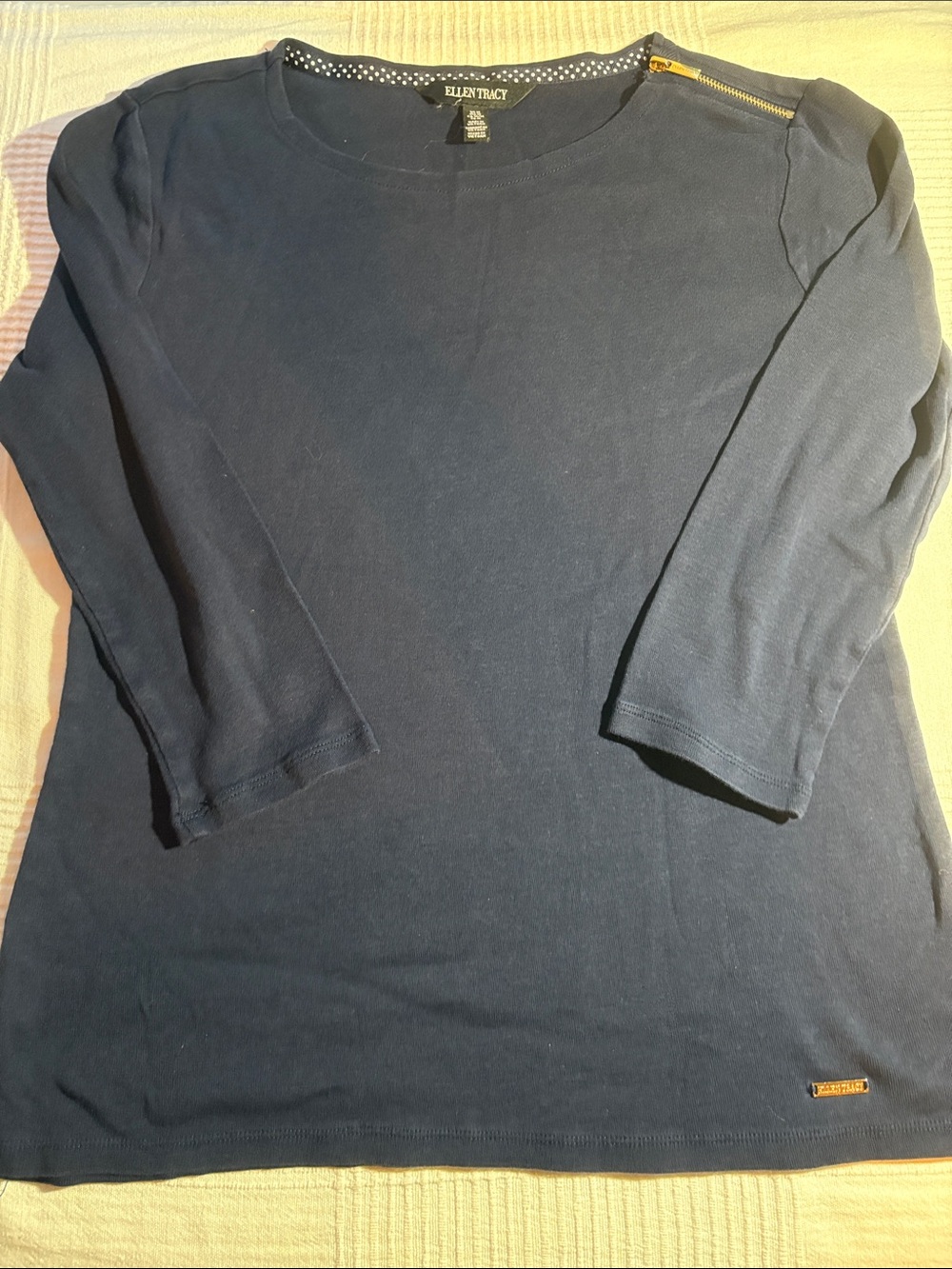 Ellen Tracy Navy Long Sleeve Zip-Shoulder Tee